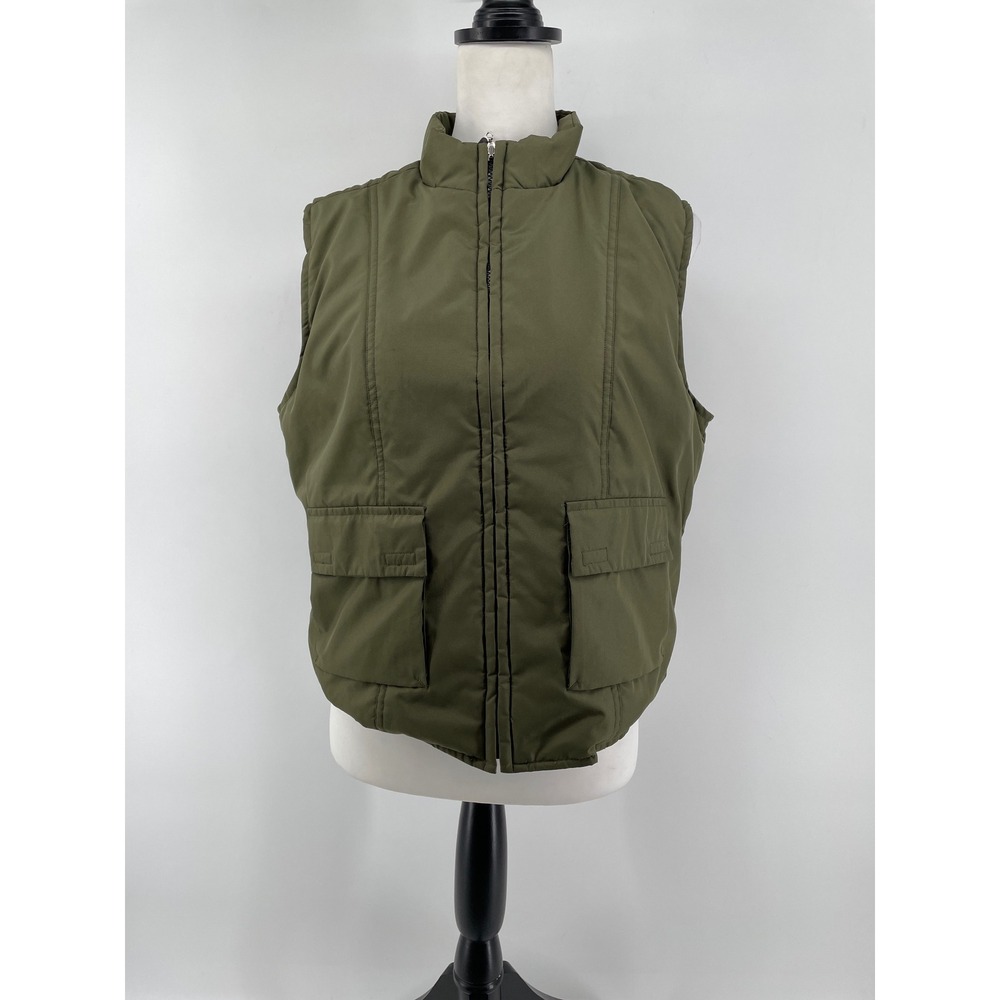 Puffer‎ Vest Mens Medium Army Green Gorpcore Utility Outdoor Hiking Field Cargo